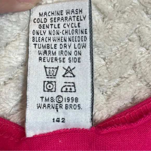 Warner Bros 1994 Looney Tunes Embroidered Pink Romper Girls Large 90s Kidcore - Picture 5 of 12